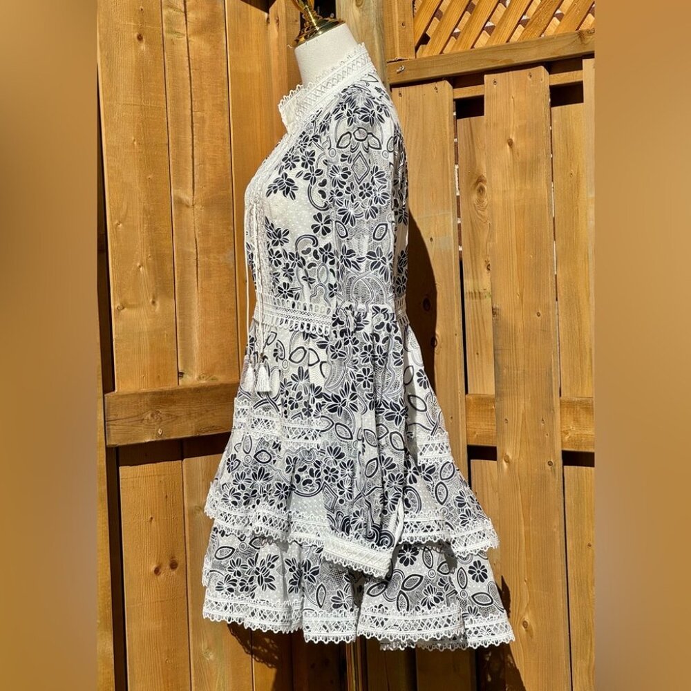 🆕 BRONX & BANCO 🧿 NWOT Santorini Long-Sleeve Tiered Floral Burnout Dress, Sz M - Picture 6 of 17